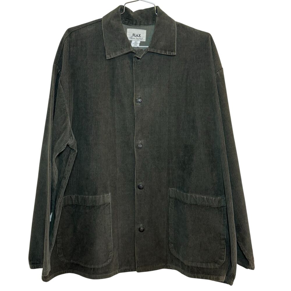 Flax by Jeanne Engelhart Men's Large Green Cotton Corduroy Star Button Jacket